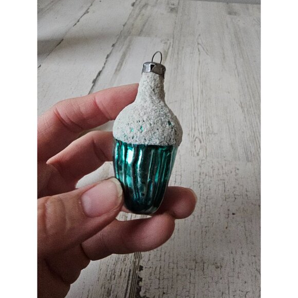 Antique acorn mercury glass ornament flocked set green yellow orange Xmas tree - Picture 9 of 10